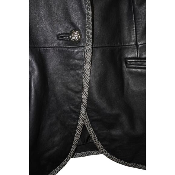 Tony Lama Genuine Leather Blazer Jacket Women’s L  Western Snake Trim Black Coat - Picture 3 of 5